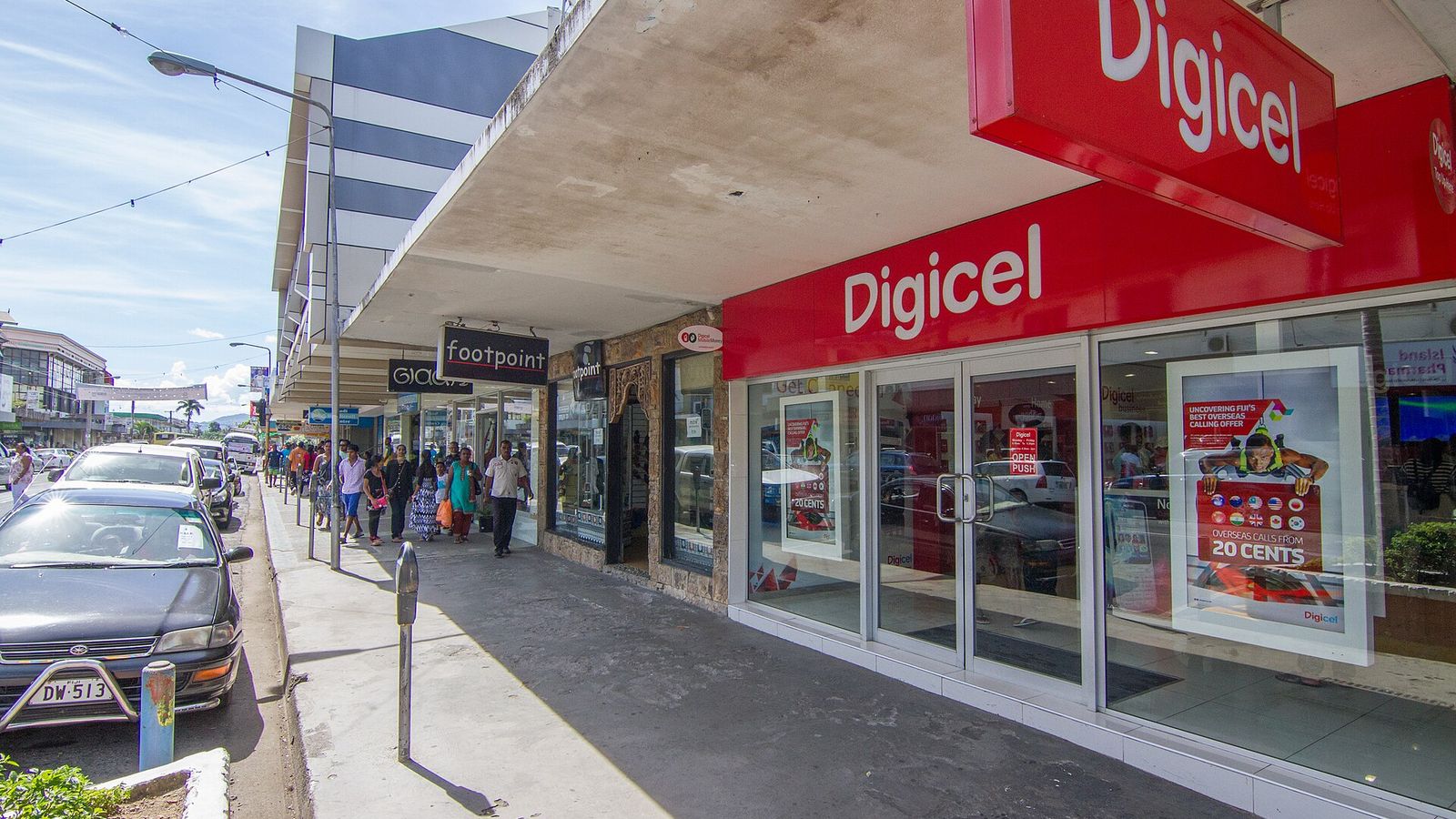 Digicel-winkel in een winkelstraat in het centrum van Nadi