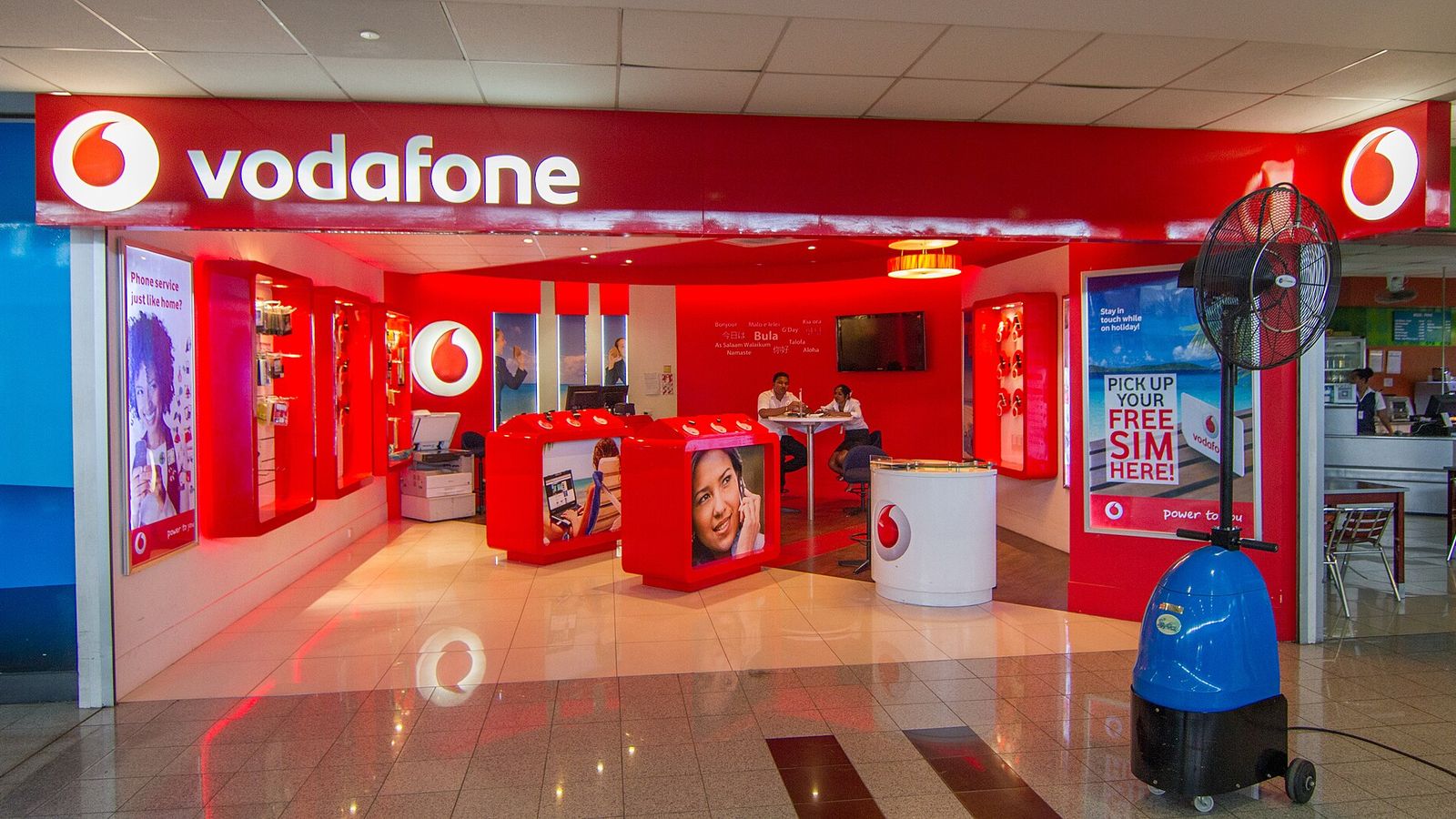 Vodafone-balie in de aankomsthal van de luchthaven van Nadi